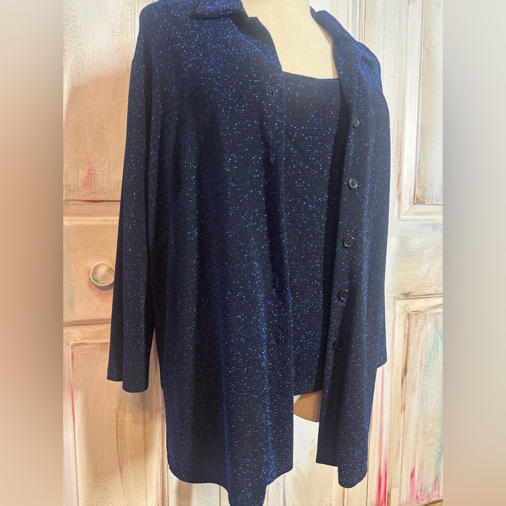 Vintage Sparkling Blue Button-Up Cardigan and Tank